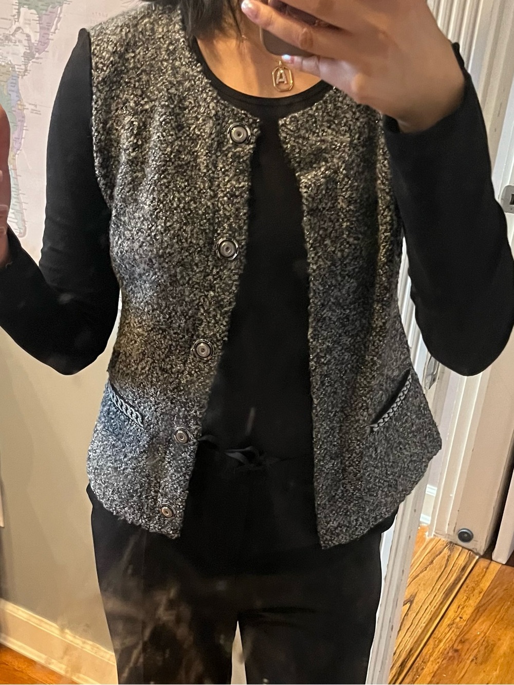 Escada Grey Bouclé Button-Front Vest